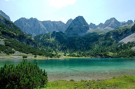 seebensee, 高山, ehrwald, bergsee, 山脉, 景观, 山风景