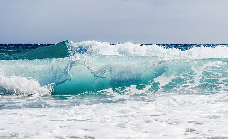 viļņi, putas, aerosols, jūra, zila, pludmale, splash