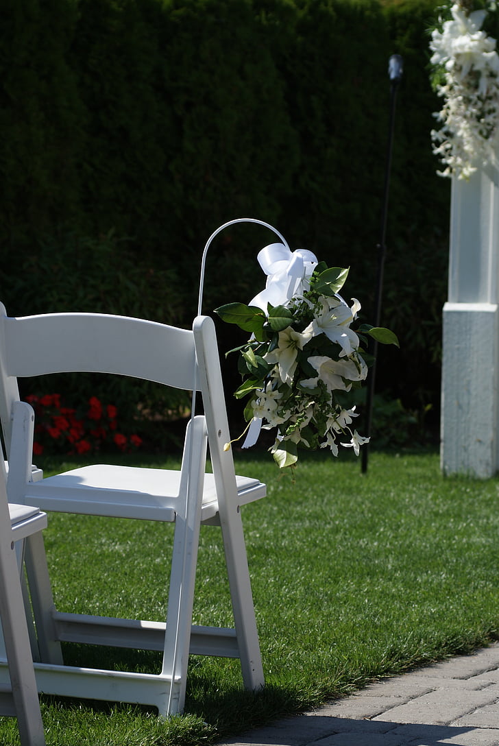 งานแต่งงาน, เก้าอี้, โรแมนติก, การแต่งงาน, พิธี, ดอกไม้, กิจกรรมกลางแจ้ง