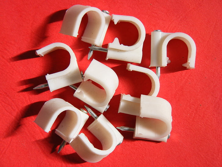 accessories, cable, cables, clips, nail, round, white
