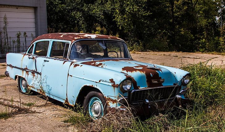 Rust, hrdzavé, opustené auto, auto, vidieka kaz, hrdzavé veci, modrá