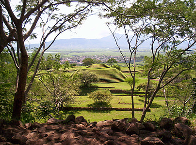 guachimontones, Jalisco, Mexikó, régészet, piramis, kerek, táj