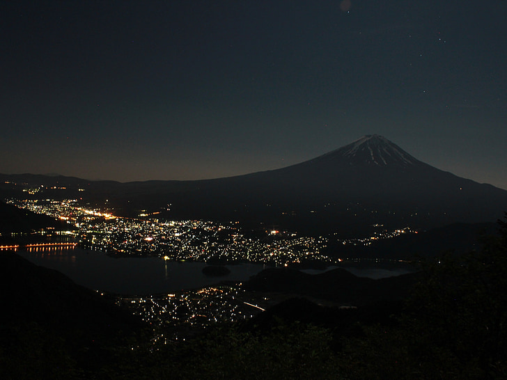 Monte fuji, montanha, Yamanashi, san Fuji, Património Mundial da UNESCO, visão noturna