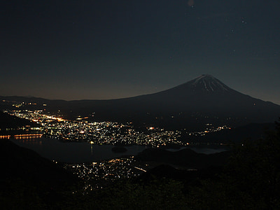 връх Фуджи, планински, Яманаши, Фуджи Сан, Световно наследство на сайта, Нощен изглед