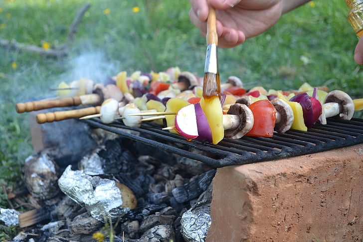 skewers, grill, food, cooking, picnic, grilling, barbeque