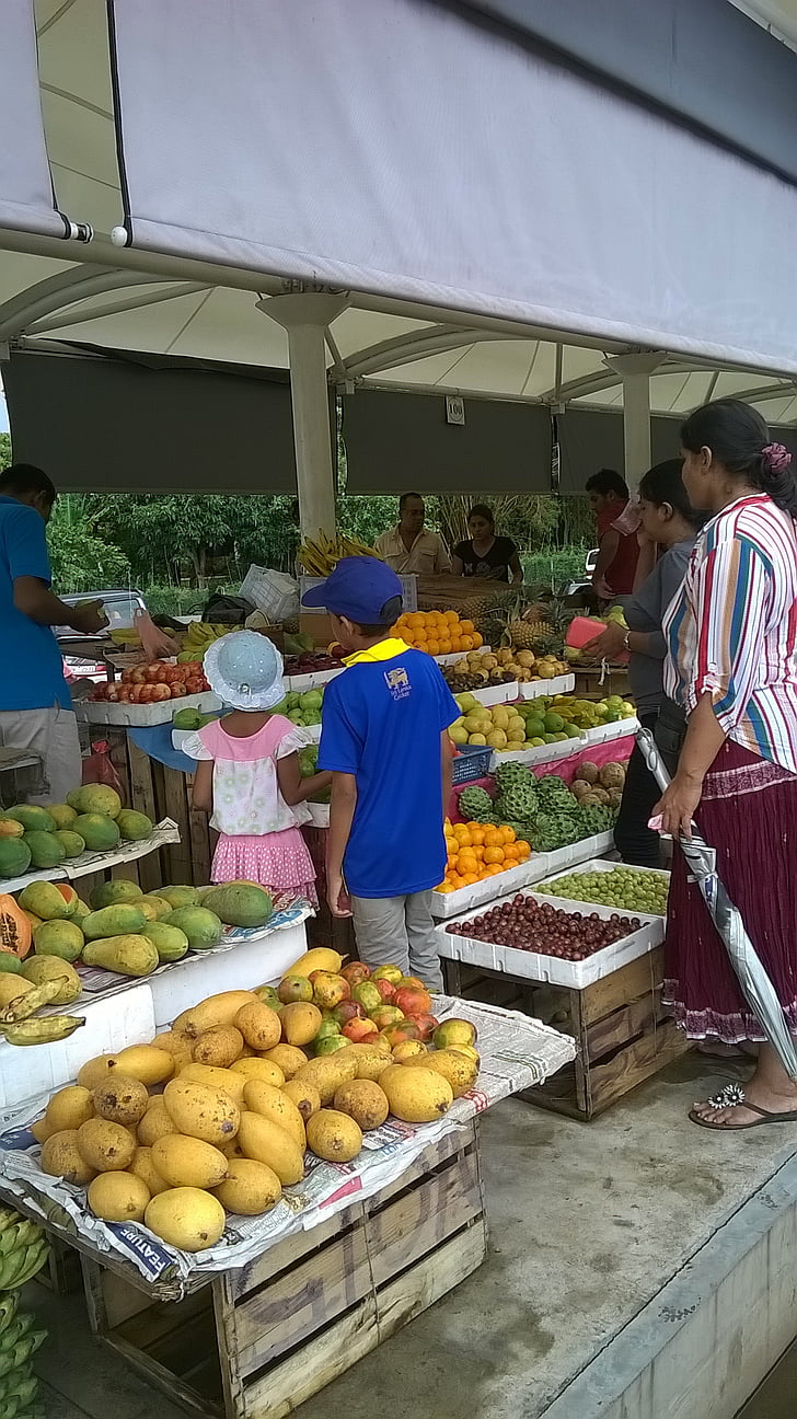 frukt stall, tropiska frukter, marknaden, stall, mat, ekologisk, friska