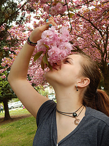 cherry blossom, flavor, flowers, branch, girl, tereza, spring
