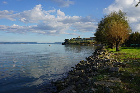 Lake, nước, cơ thể của các nước, nước hồ, Castiglione del lago, lâu đài, phản ánh