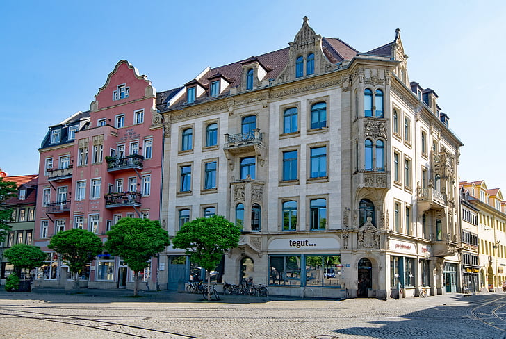 Cathedral square, Erfurt, Thüringen Tyskland, Tyskland, gamla stan, gammal byggnad, platser av intresse