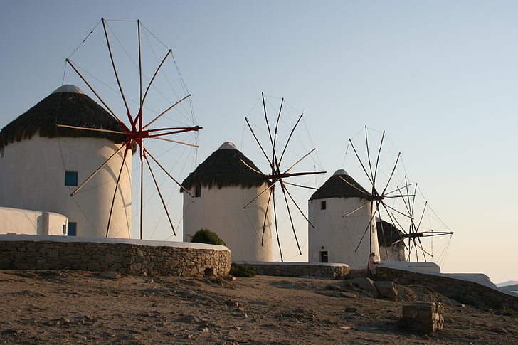 kincir angin, Mykonos, Yunani, Pulau, Yunani, indah, tradisional