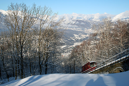 ルガーノ, スイス, 山, 冬, 雪, ソル, 静かです