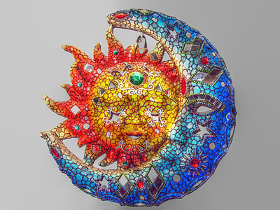 sol, Luna, decoración, artesanías, patrón de, adornado, Ilustración
