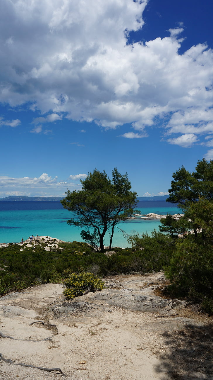 Griekenland, calkidiki, rotsen, zee, zon, blauwe hemel, vakantie