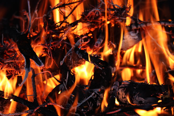 llamas, fuego, quema, madera, de la hornada, tostado, chimenea