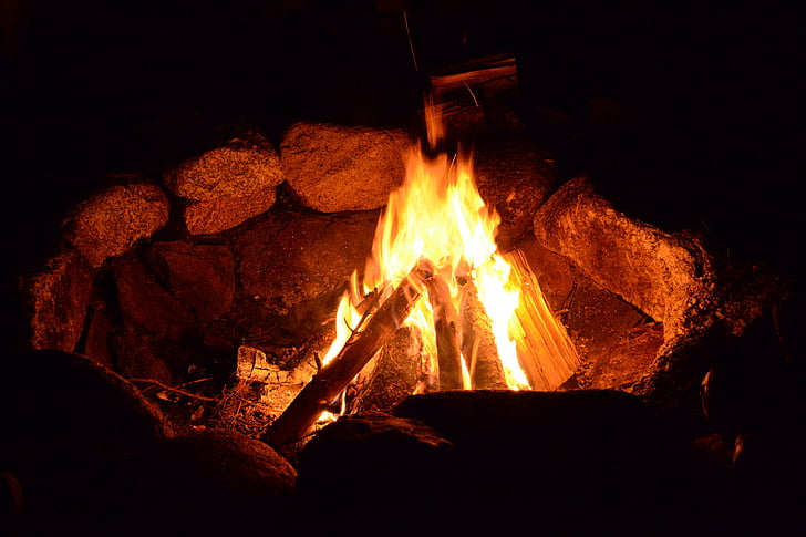 ogień, ognisko, gorąco, kominek, płomień