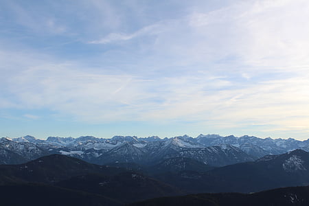 planine, Panorama, alpski, snijeg, oblaci, Zima, podnožja za