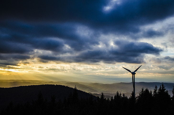 pinwheel, forêt-noire, turbine de vent, énergie éolienne, nature, pales de rotor, ciel du soir