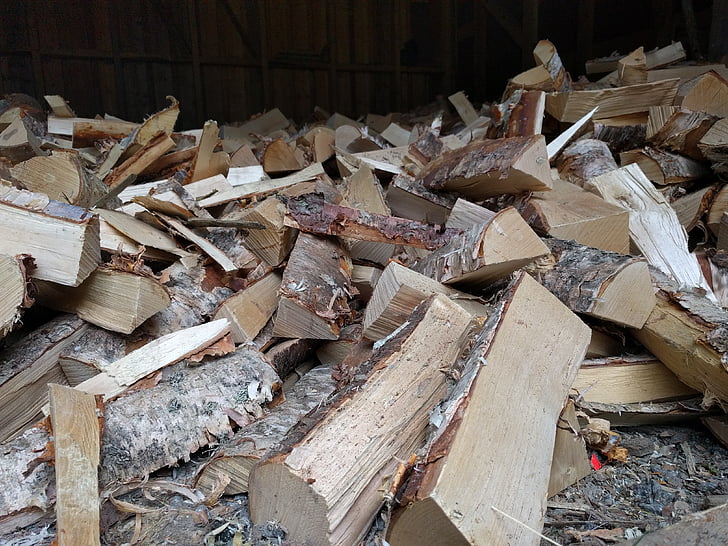 madera, leñera, abedul, björkklabbar, madera calefacción