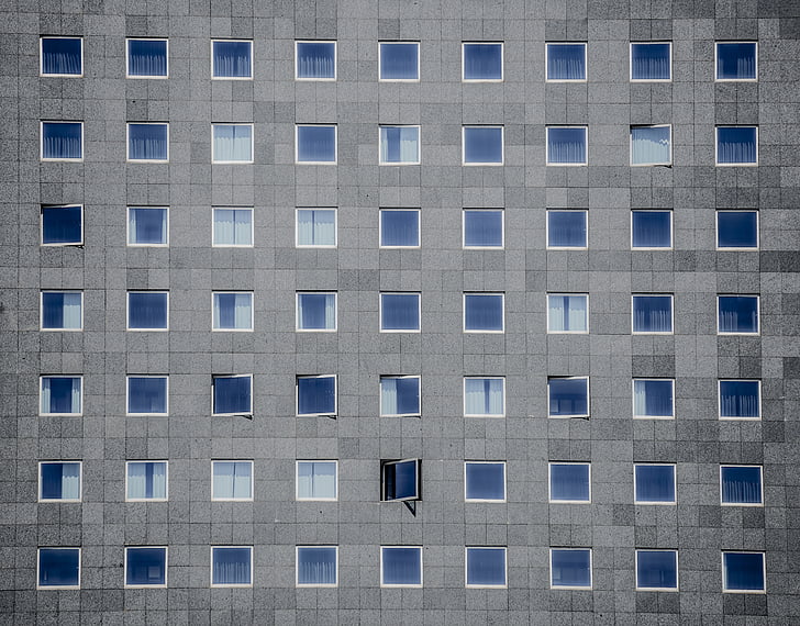 gray, high, rise, concrete, building, pattern, building blocks
