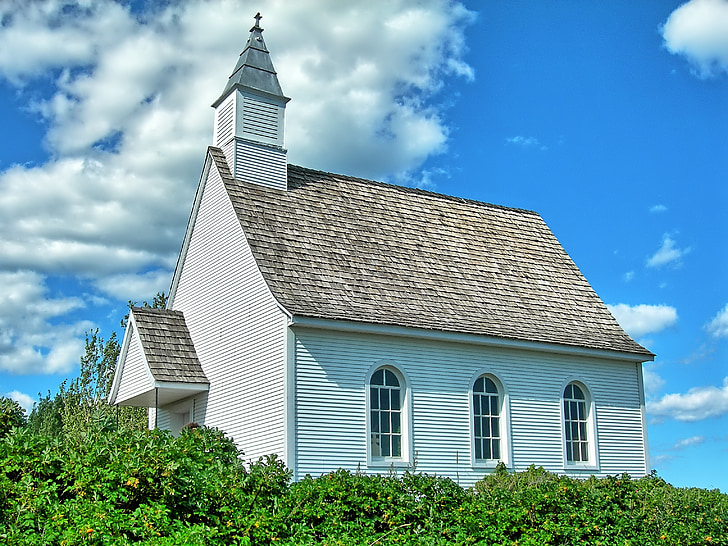 baznīca, lauks, zvanu tornis, dievkalpojumu, pīķa pētersīļi, Québec, debesis