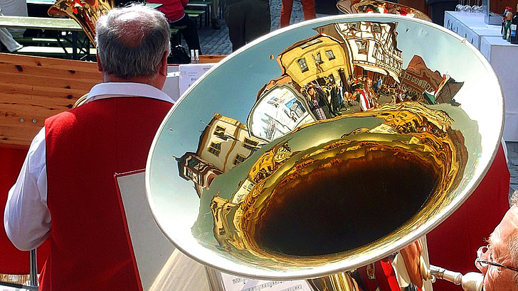 Tuba, spejling, folkemusik festival, musikinstrument, messing instrument, regionale, Brass band