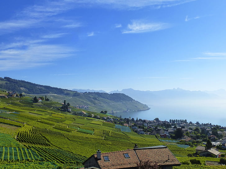 Suíça, paisagem, Lago, água, azul, céu, natureza