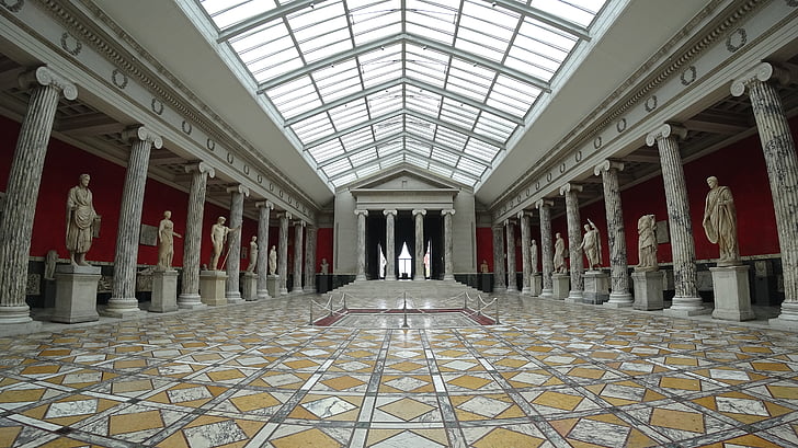 Copenhagen, Dānija, Glyptotek, muzejs, Tēlniecība, simetrija, perspektīvas