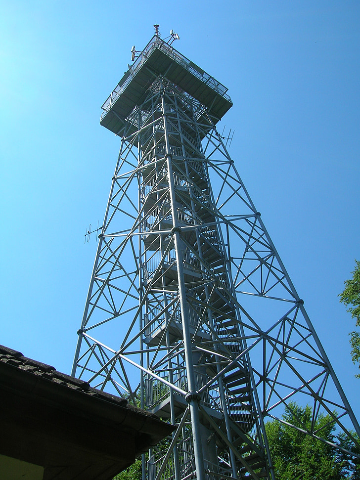lookout, transmitter, tower, staircase, sky, top
