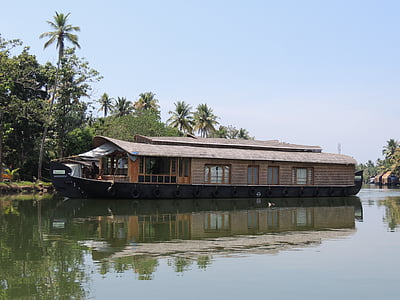 båt, Husbåt, Kerala, floden, resor, vatten, traditionella