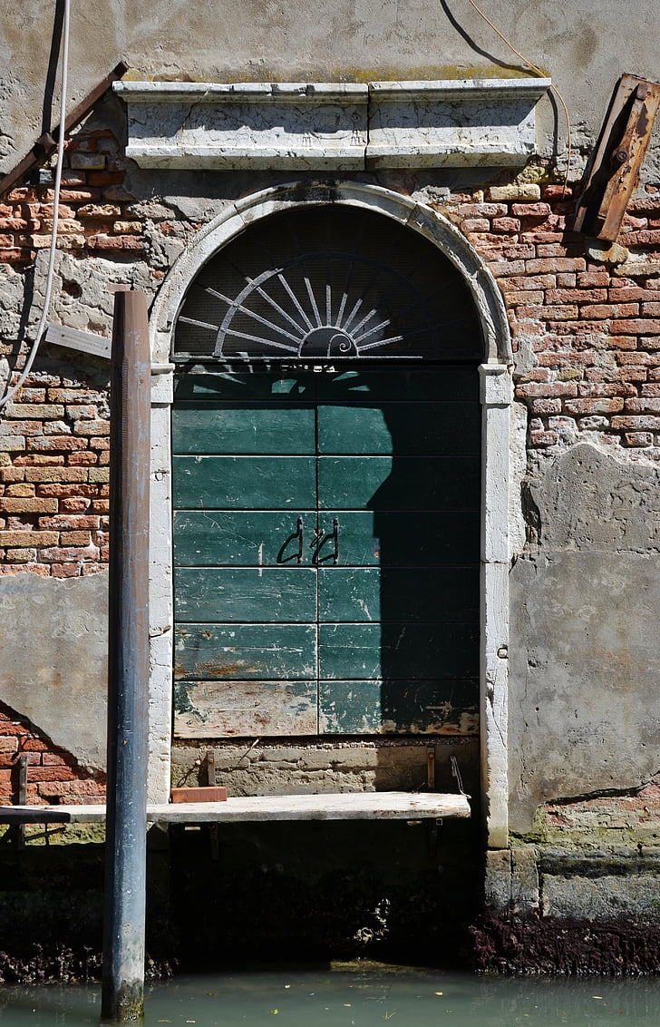 porta velha, Veneza, canal, madeira, arco, vintage, arquitetura