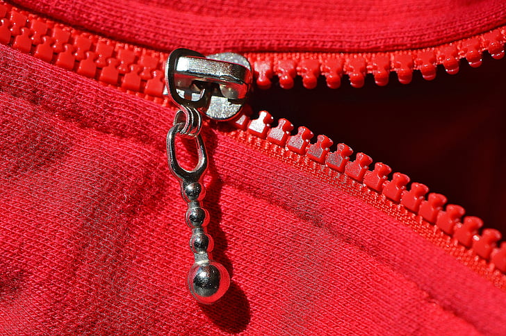zip, rød, grove, jakke, åbne, lynlås, tekstil