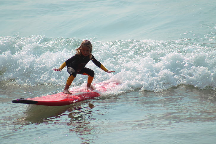 Surf, dziecko, mar, Plaża, wody, wakacje, Sol