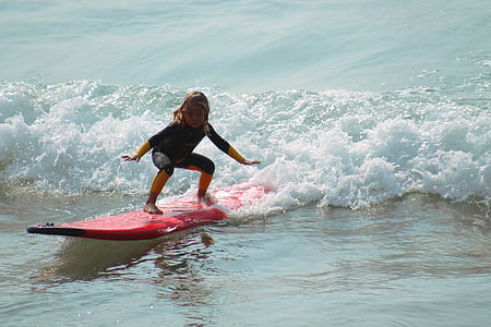 Fare surf, bambino, mar, spiaggia, acqua, Vacanze, Sol