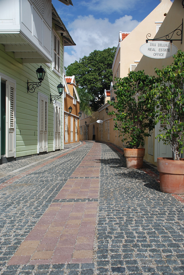 Street, färgade hus, Curacao, autentisk street, färgglada