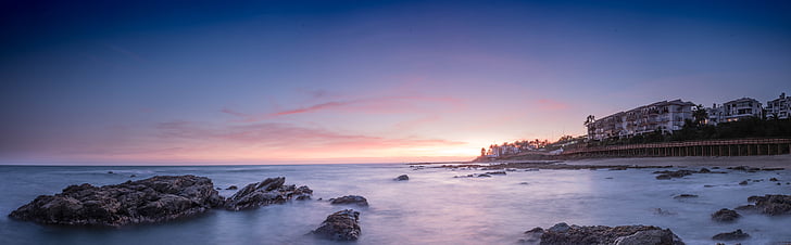 tramonto, campagna pubblicitaria spiaggia, Mijas costa, Malaga, Andalusia, Costa del sol, Calahonda