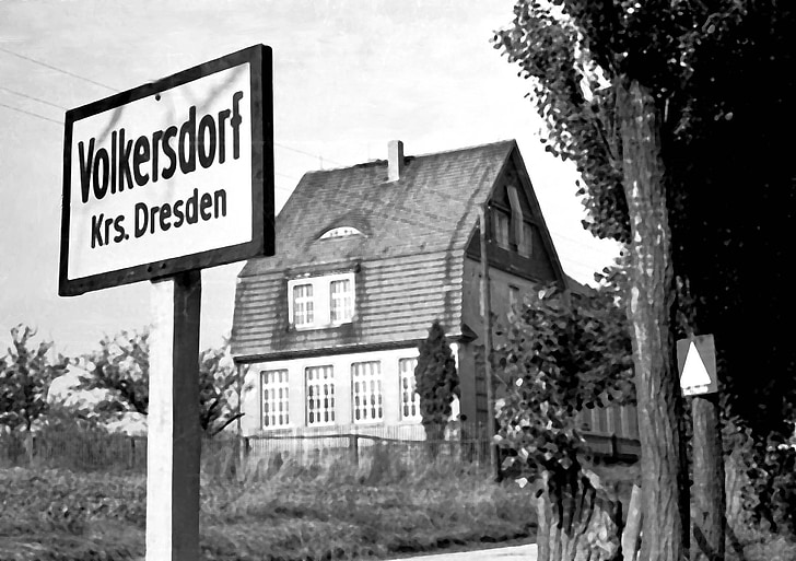 volkersdorf, Δρέσδη, Αρχική σελίδα, πρόσημο πόλη, ortseingangsschild, κτίριο, ιστορικά