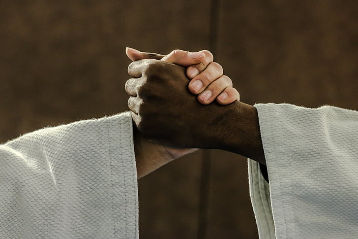 Judo, kädet, kimono, yhden miehen, ihmisen käsi, yksi henkilö, ihmisen kehon osa
