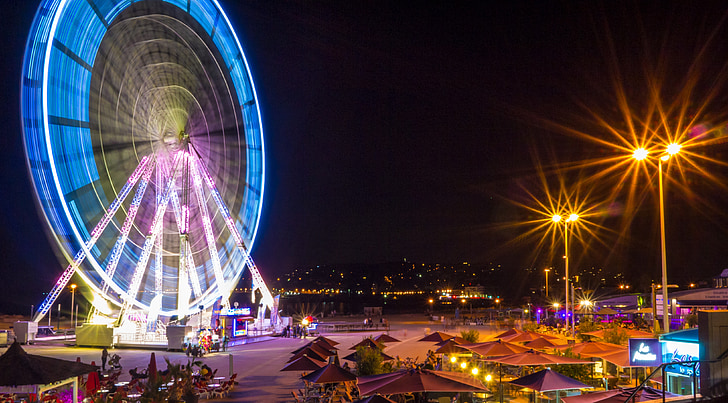 ferris wheel, fair, night, great, festival, light, colors