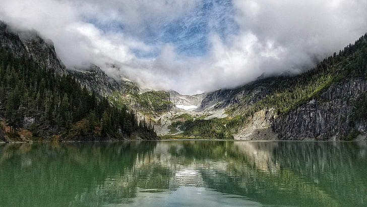 Cloudscape, prostředí, listoví, jezero, krajina, Hora, venku