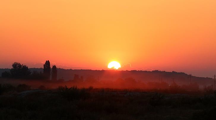 sunrise, morning, the haze, landscape, red