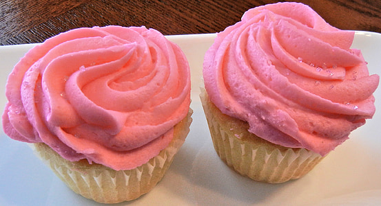 cupcakes, roza glazura, bijela torta, hrana