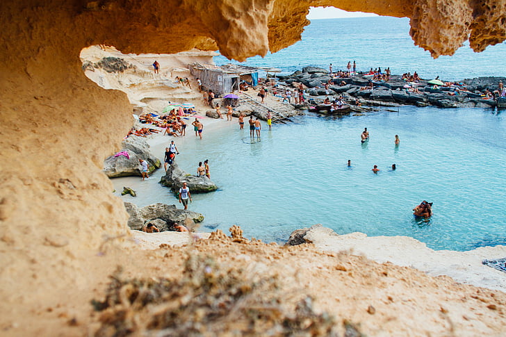 praia, Beachlife, azul, caverna, oceano, pessoas, rocha
