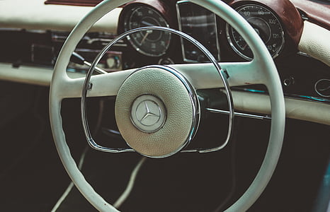 Blanco, Mercedes, Benz, Dirección, rueda, coche, Vintage