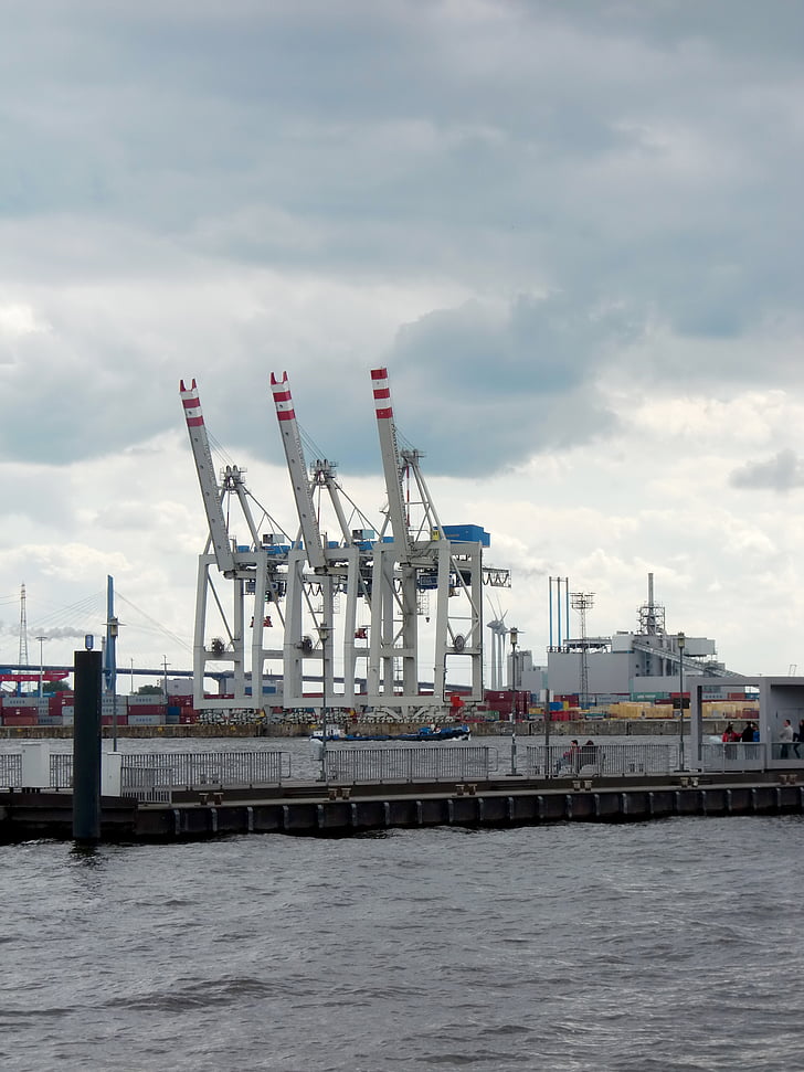 port cranes, cargo, harbour cranes, industry, container, load crane, hamburg