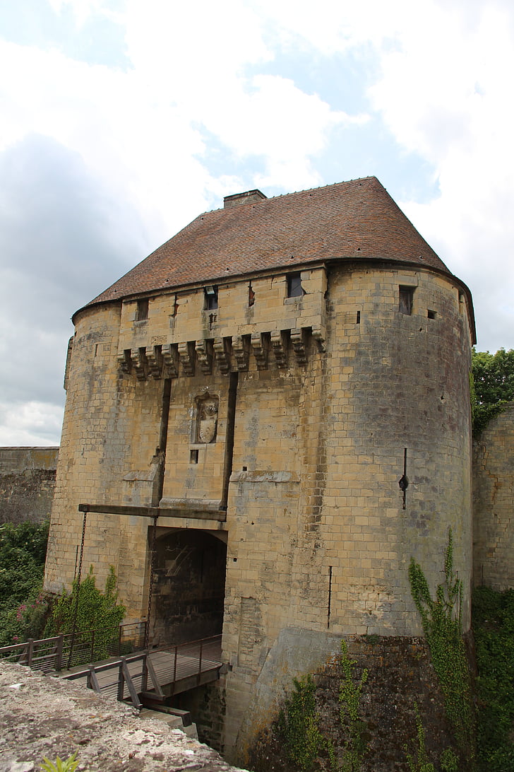 Caen, hrad, Normandie, středověké, Brána, padací most