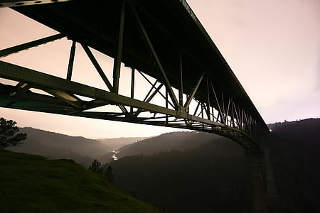 arsitektur, Jembatan, Fajar, senja, siluet, jembatan suspensi, Jembatan - manusia membuat struktur
