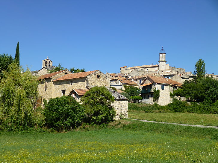 Provence, Village, sommer, klokketårnet, maleriske, regionen, ride