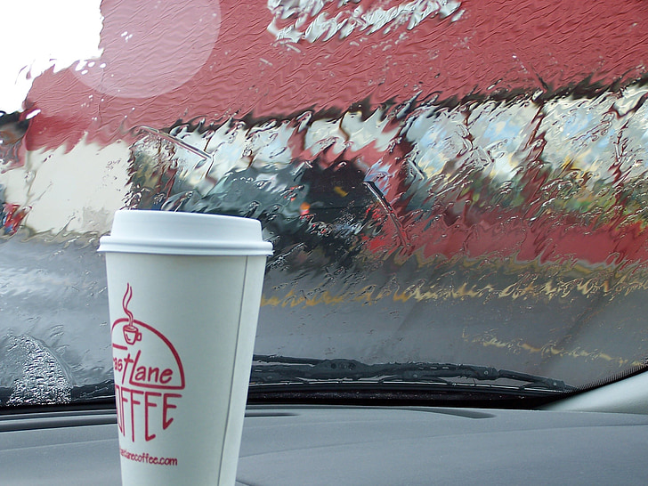 รถ, การเดินทาง, กาแฟ, ฝน, ถ้วย, ตอนเช้า, สภาพอากาศ