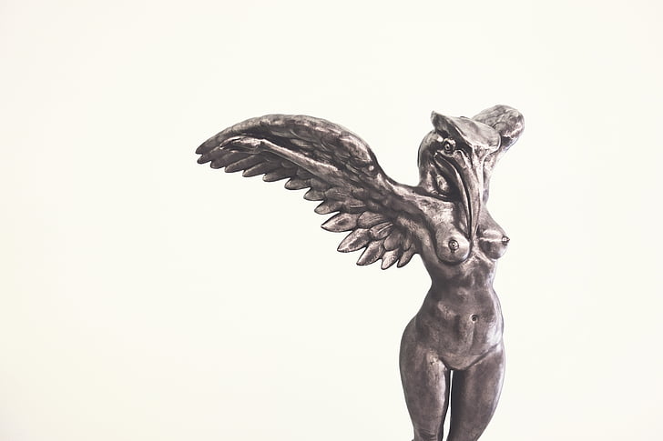 pilka, Nuoga, moteris, iliustracija, statula, sparnai, angelas