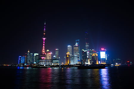 muộn vào ban đêm, Thượng Hải, thành phố, ánh sáng, Xem